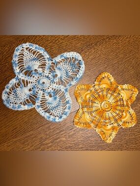 Handmade Blue and Yellow Crochet Doilies - Decorative Home Accent